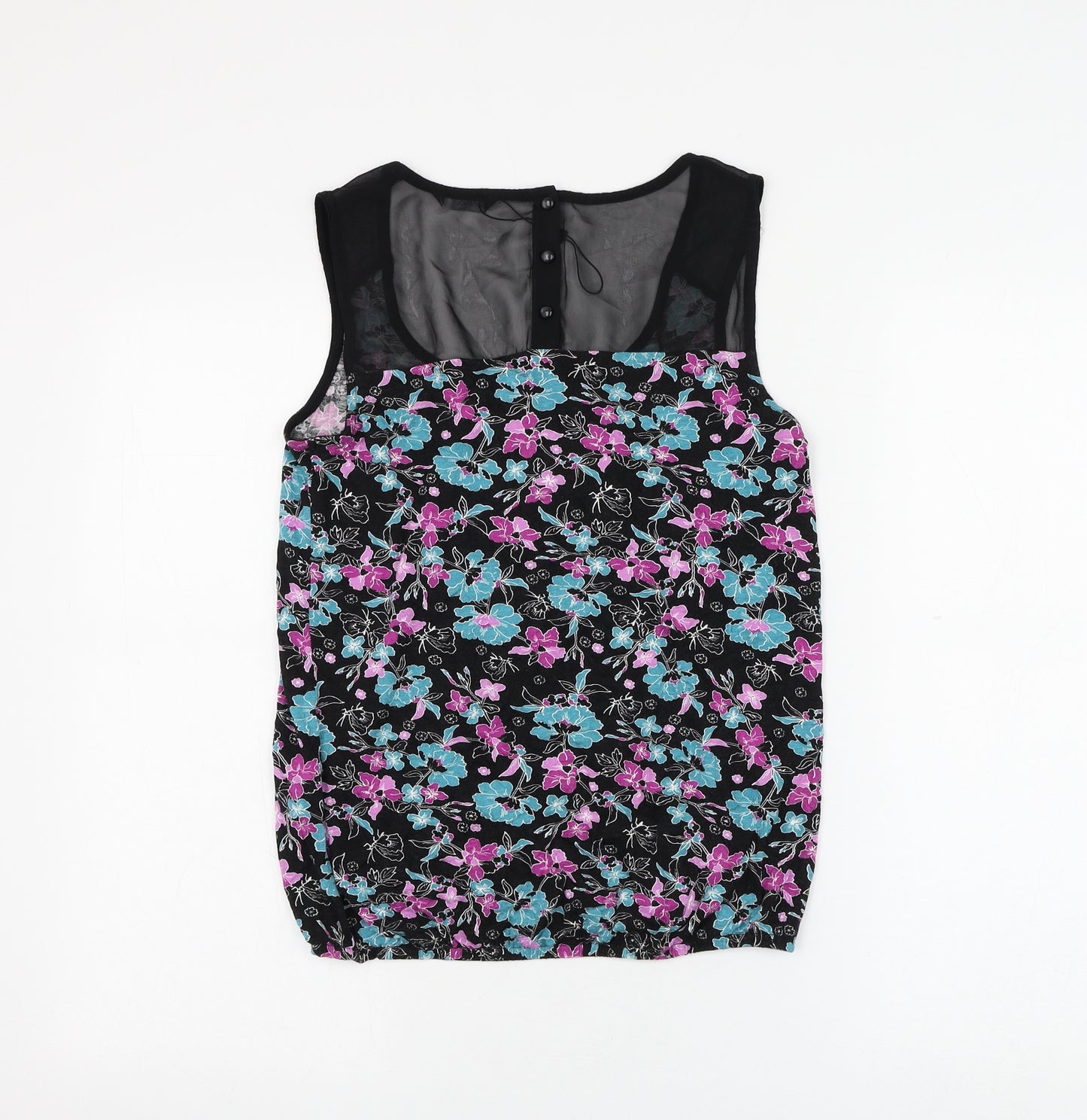 M&Co Womens Black Floral Viscose Basic Blouse Size 8 Scoop Neck