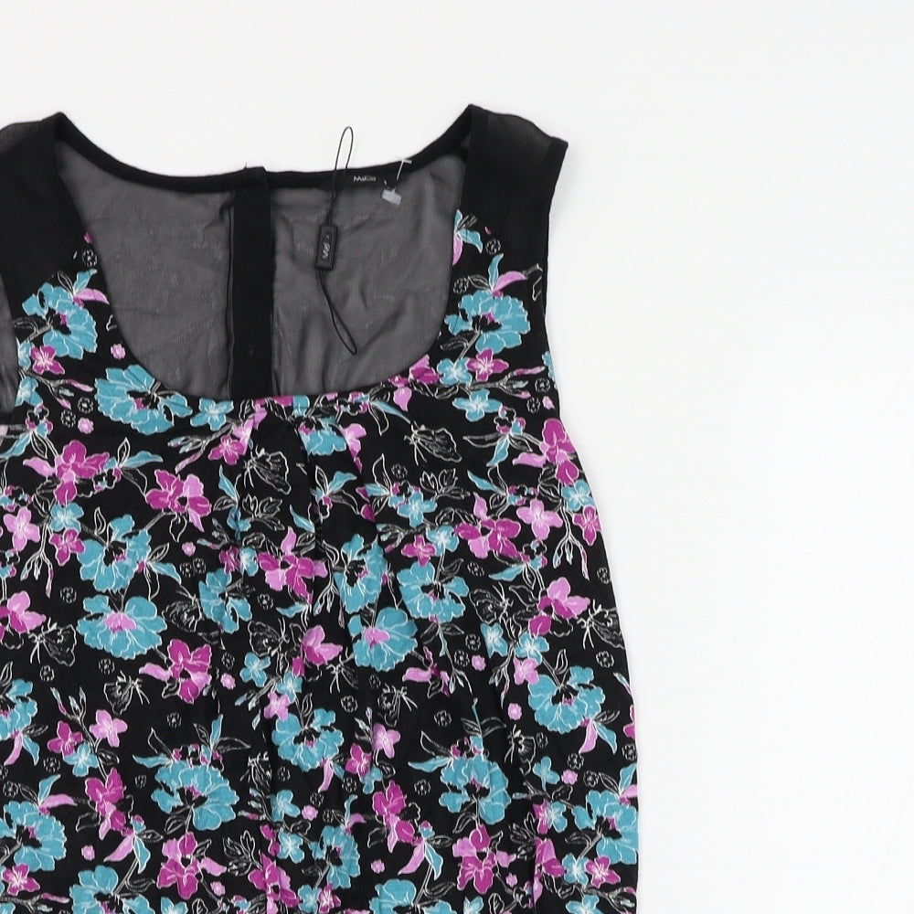 M&Co Womens Black Floral Viscose Basic Blouse Size 8 Scoop Neck