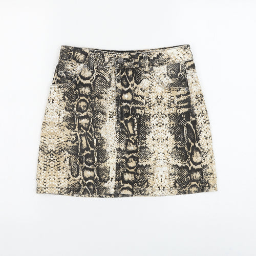 Topshop Womens Beige Animal Print Cotton Mini Skirt Size 28 in Zip - Snake Print