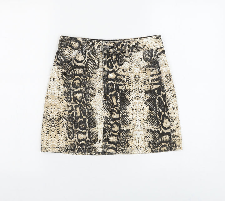 Topshop Womens Beige Animal Print Cotton Mini Skirt Size 28 in Zip - Snake Print