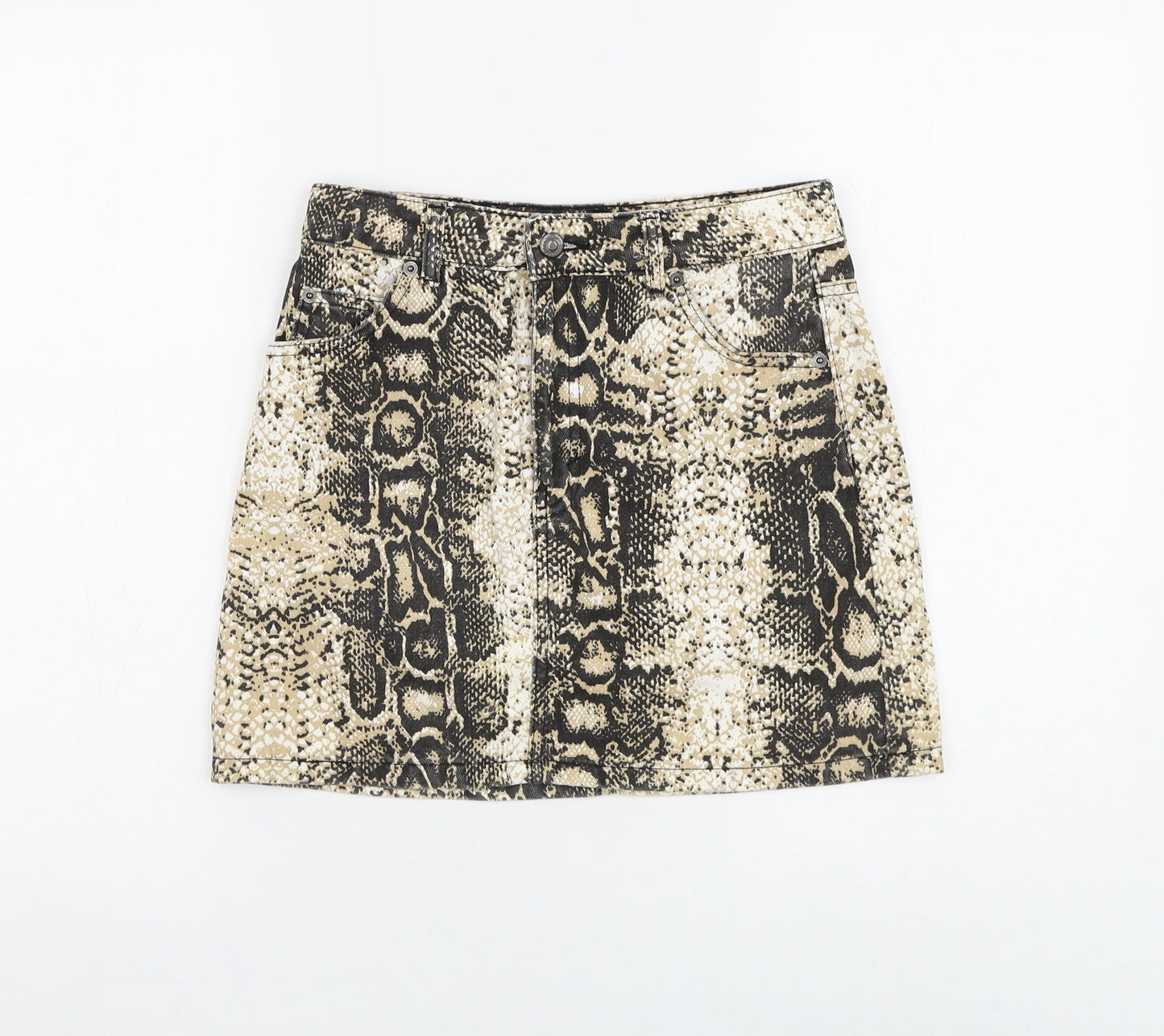 Topshop Womens Beige Animal Print Cotton Mini Skirt Size 28 in Zip - Snake Print