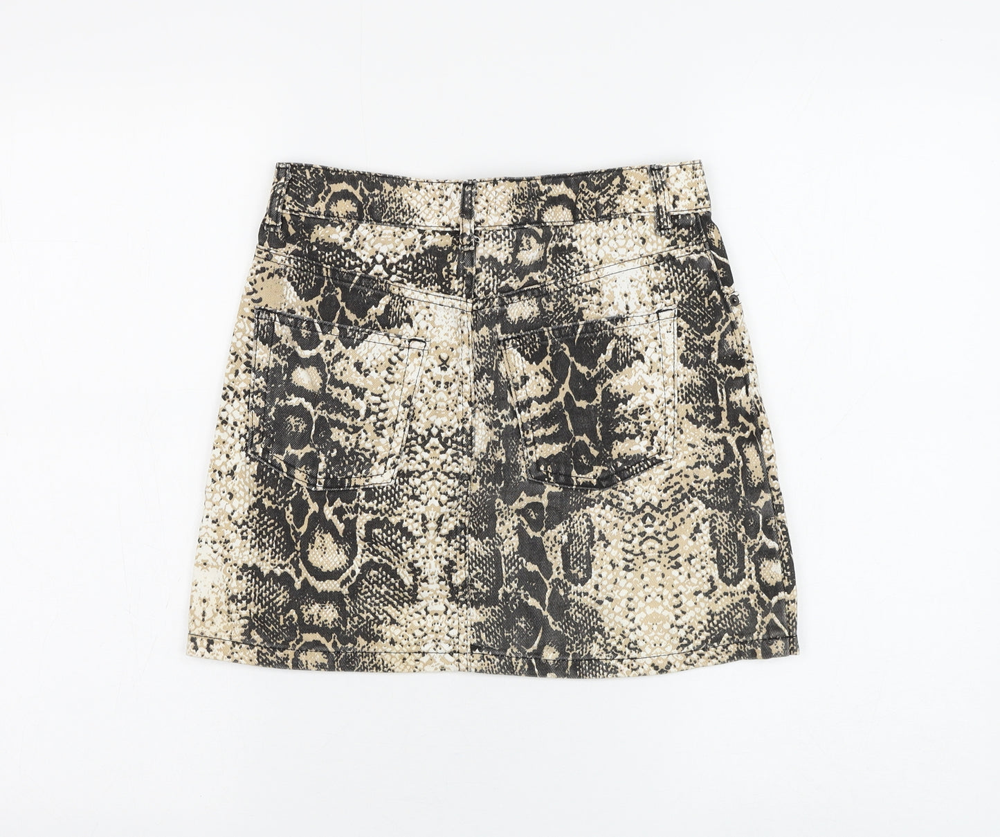 Topshop Womens Beige Animal Print Cotton Mini Skirt Size 28 in Zip - Snake Print