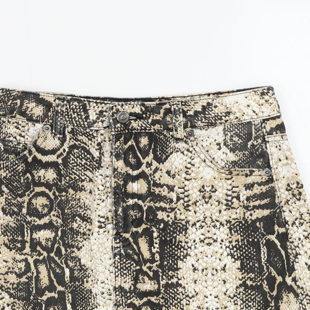 Topshop Womens Beige Animal Print Cotton Mini Skirt Size 28 in Zip - Snake Print