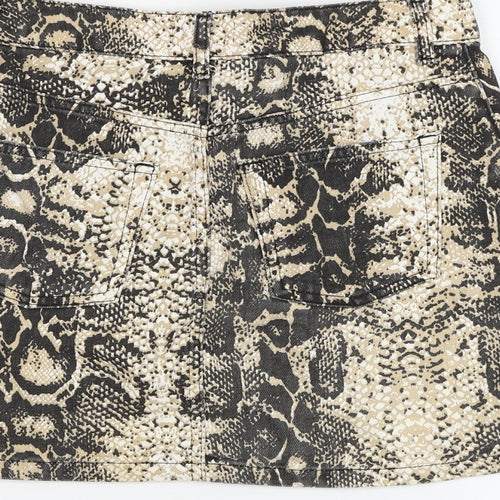 Topshop Womens Beige Animal Print Cotton Mini Skirt Size 28 in Zip - Snake Print