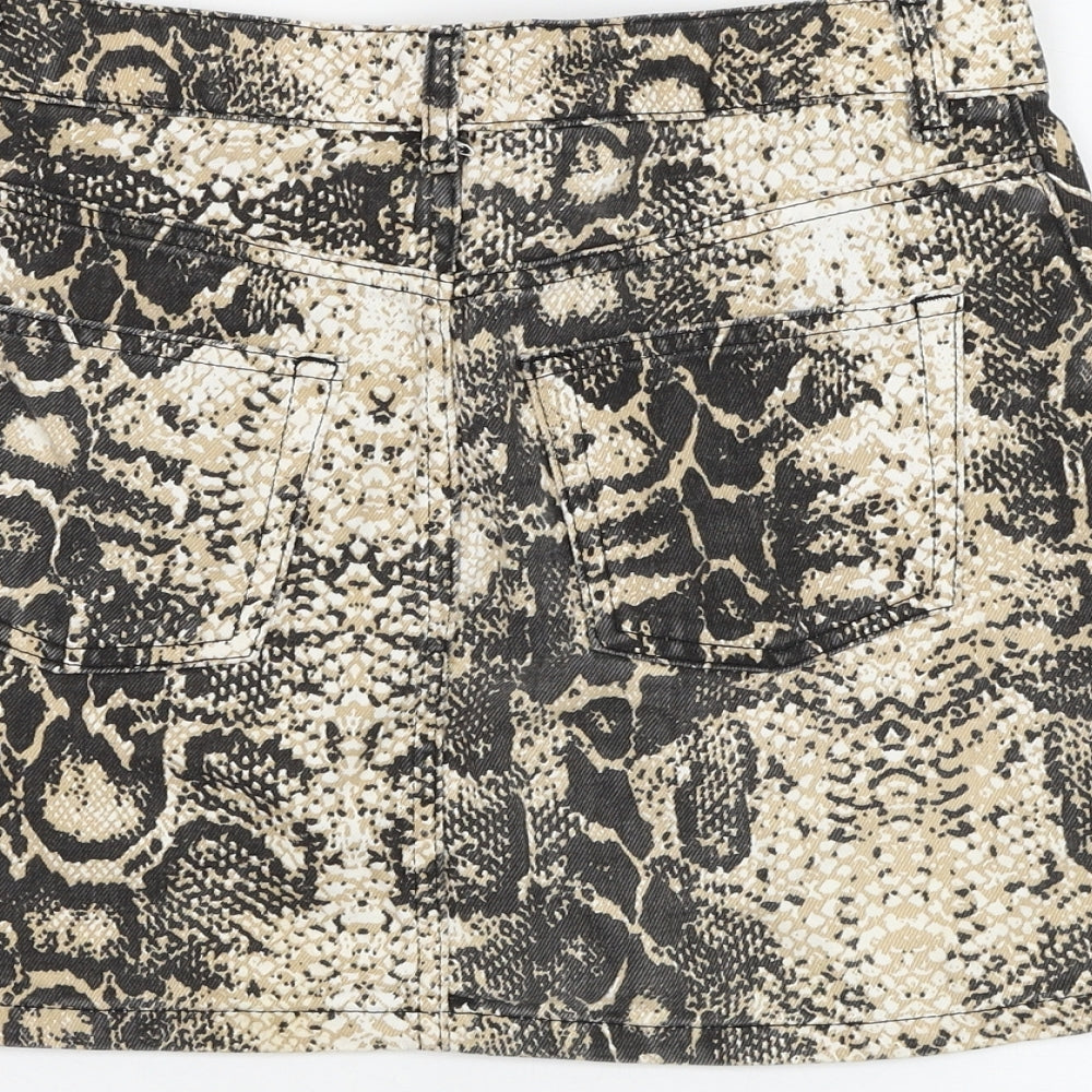 Topshop Womens Beige Animal Print Cotton Mini Skirt Size 28 in Zip - Snake Print