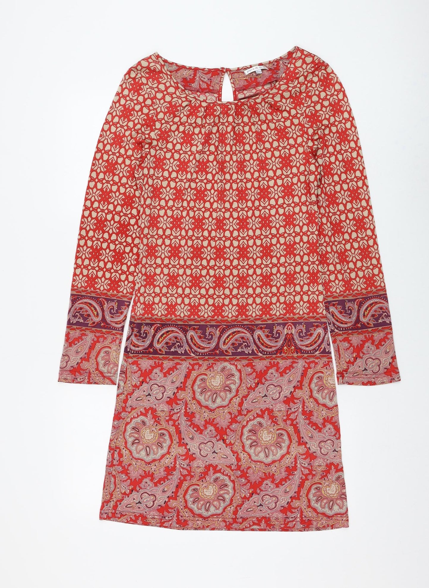 Joyce & Girls Womens Red Paisley Silk Shift Size S Round Neck Button