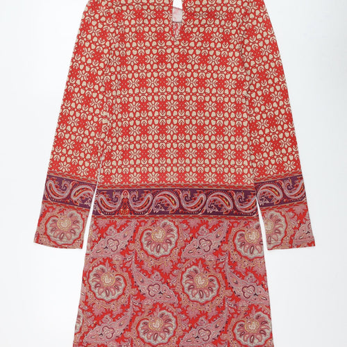 Joyce & Girls Womens Red Paisley Silk Shift Size S Round Neck Button