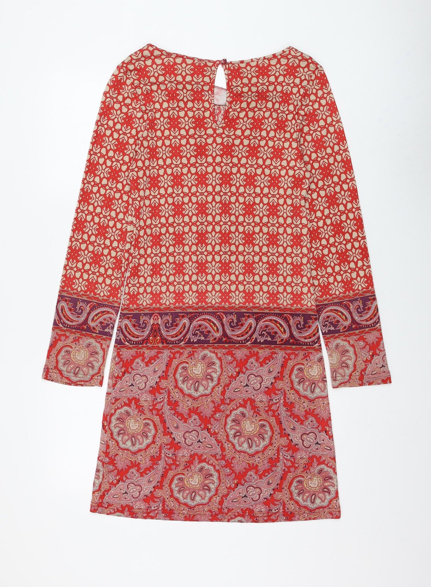 Joyce & Girls Womens Red Paisley Silk Shift Size S Round Neck Button