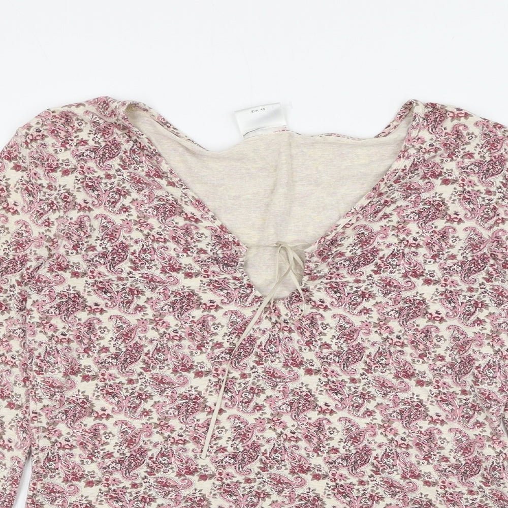 NEXT Womens Beige Floral Viscose Basic Blouse Size 12 V-Neck