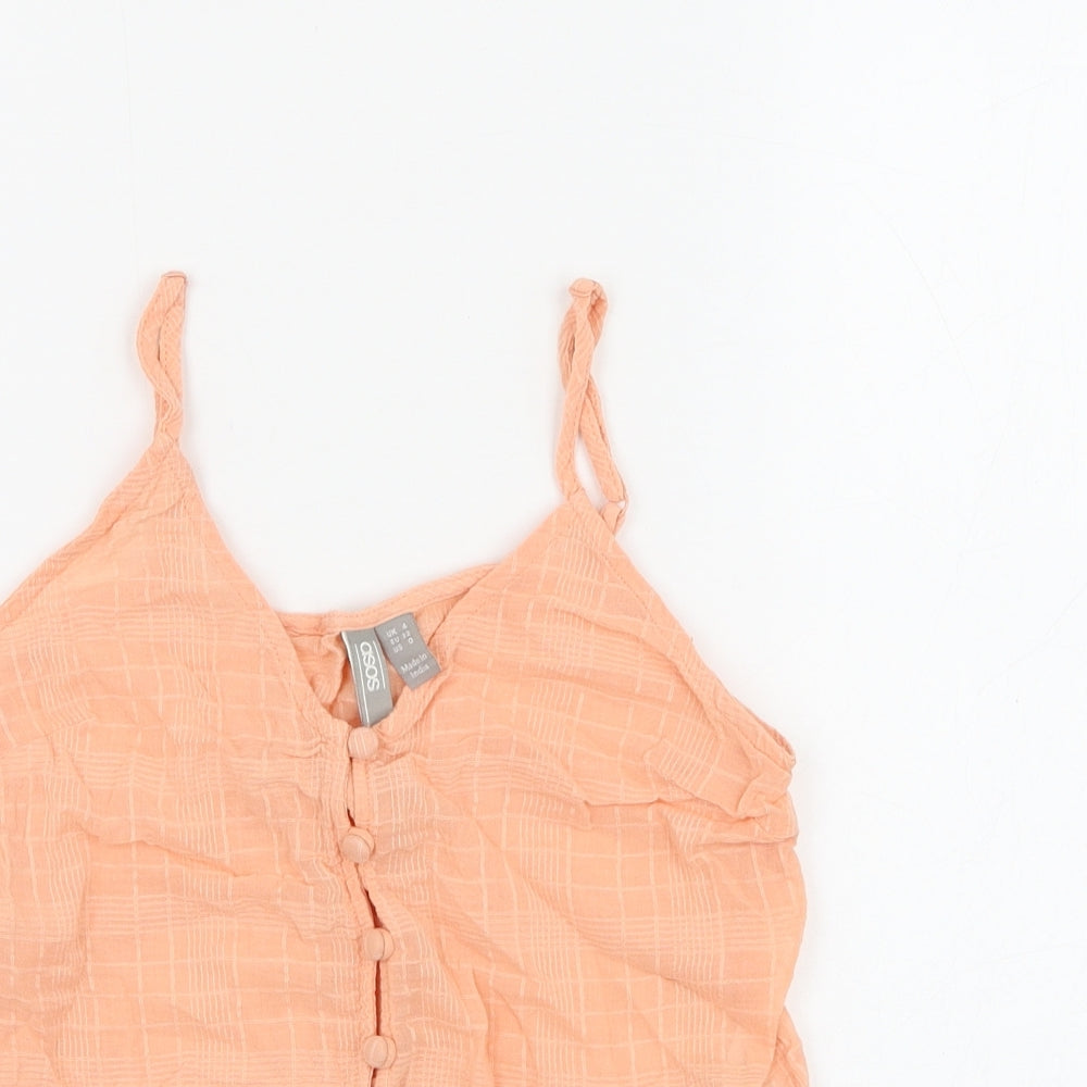 ASOS Womens Pink Cotton Cropped Tank Size 4 V-Neck - Tie Front
