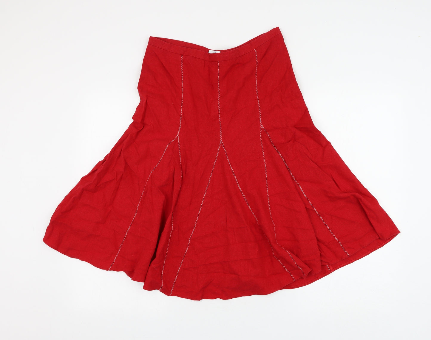Debenhams Womens Red Linen A-Line Skirt Size 10 Zip
