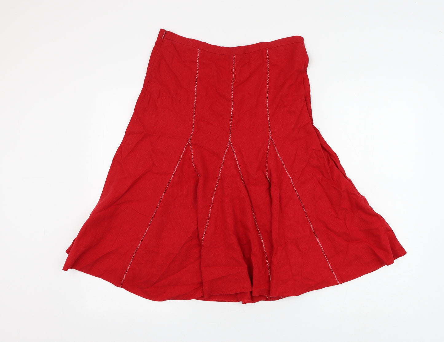 Debenhams Womens Red Linen A-Line Skirt Size 10 Zip