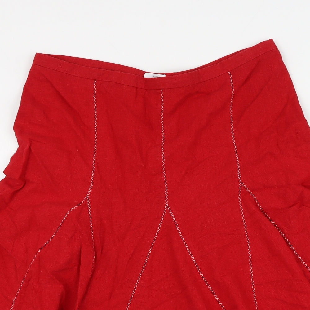 Debenhams Womens Red Linen A-Line Skirt Size 10 Zip