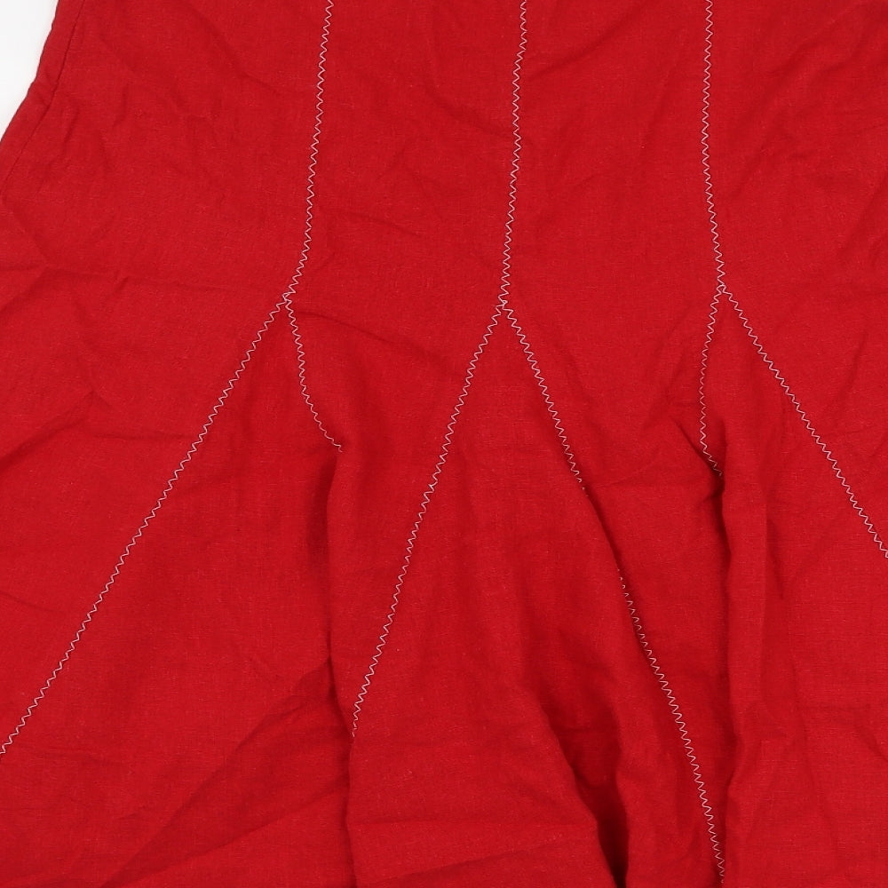 Debenhams Womens Red Linen A-Line Skirt Size 10 Zip