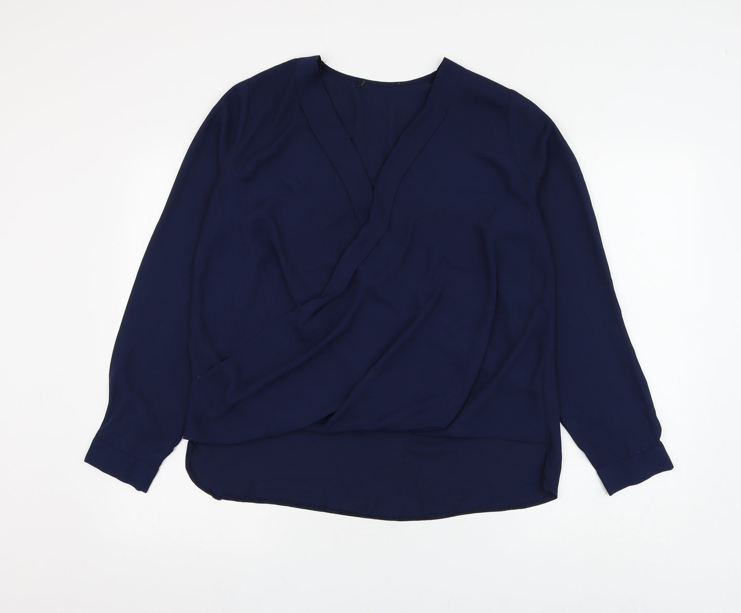 George Womens Blue Polyester Basic Blouse Size 12 V-Neck