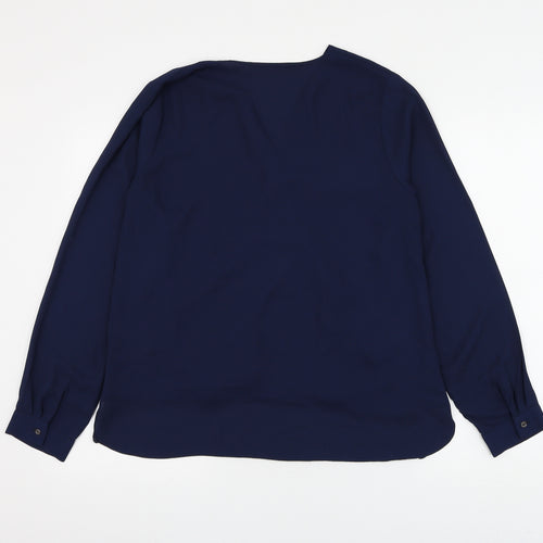 George Womens Blue Polyester Basic Blouse Size 12 V-Neck