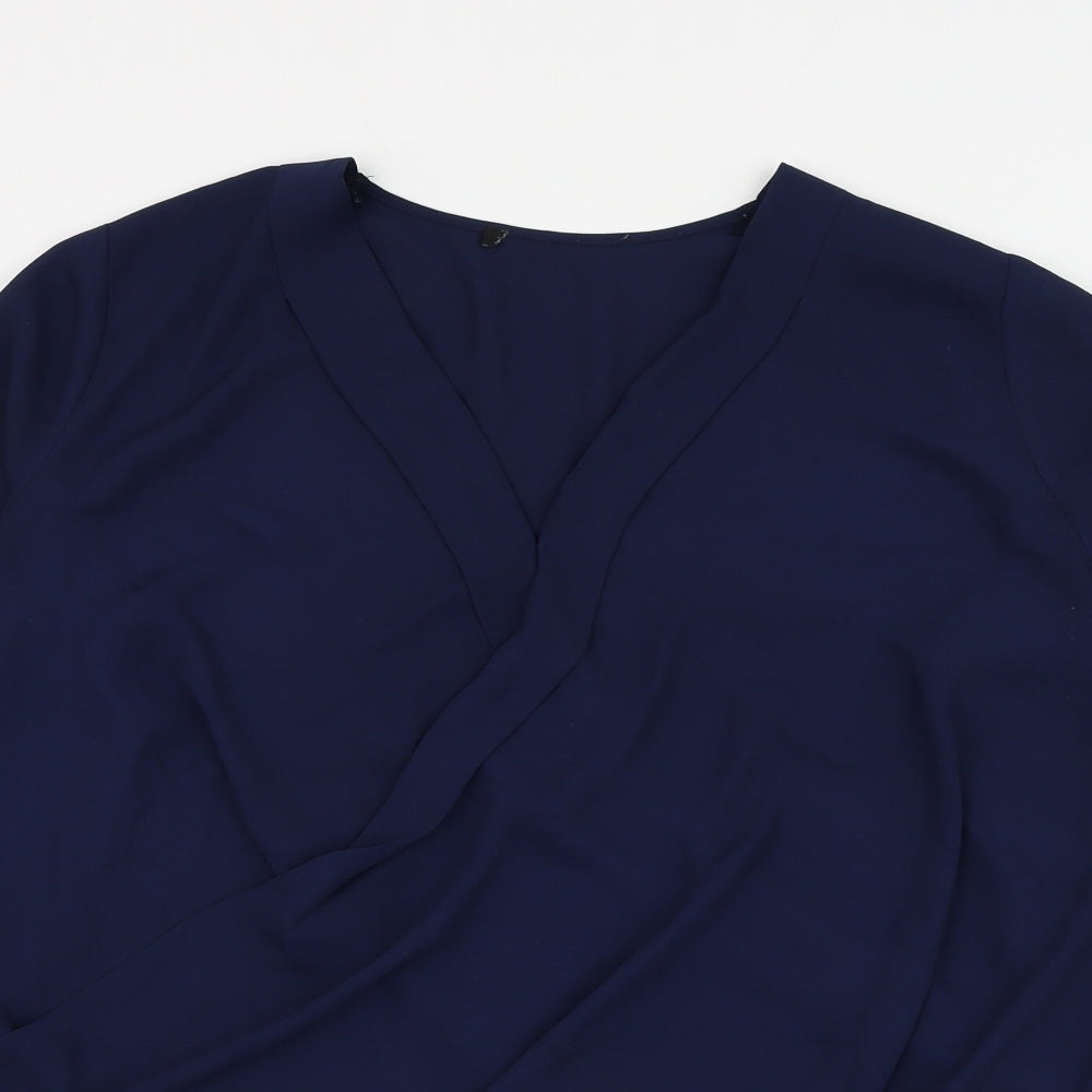 George Womens Blue Polyester Basic Blouse Size 12 V-Neck