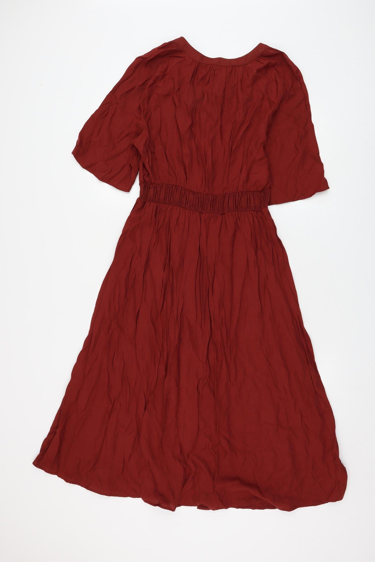Zara Womens Red Viscose Shirt Dress Size S Round Neck Button