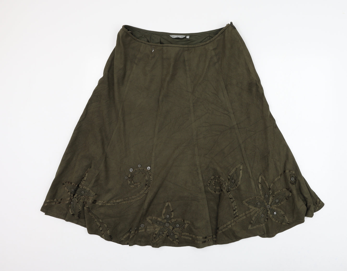 Marks and Spencer Womens Green Polyester A-Line Skirt Size 14 Zip