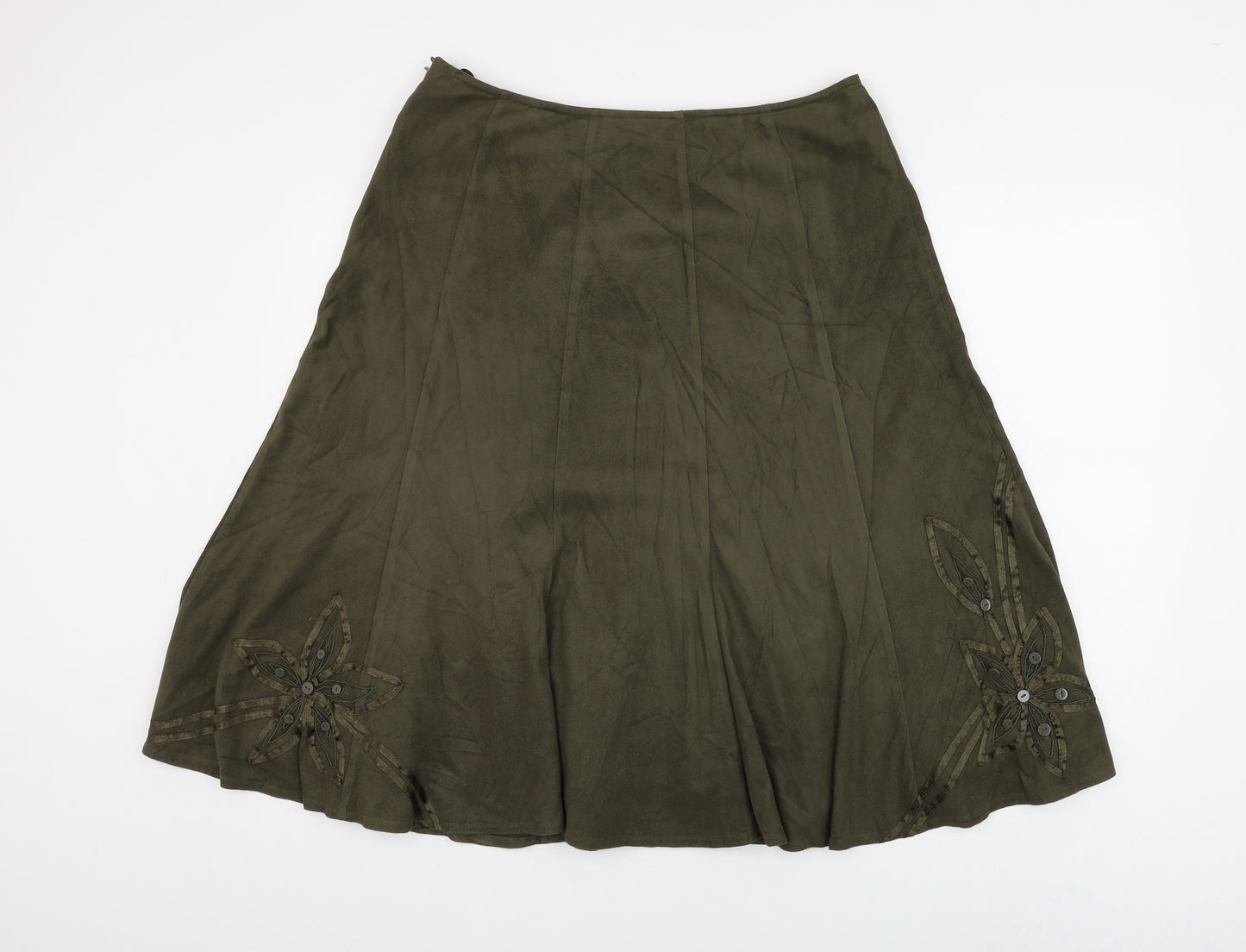 Marks and Spencer Womens Green Polyester A-Line Skirt Size 14 Zip