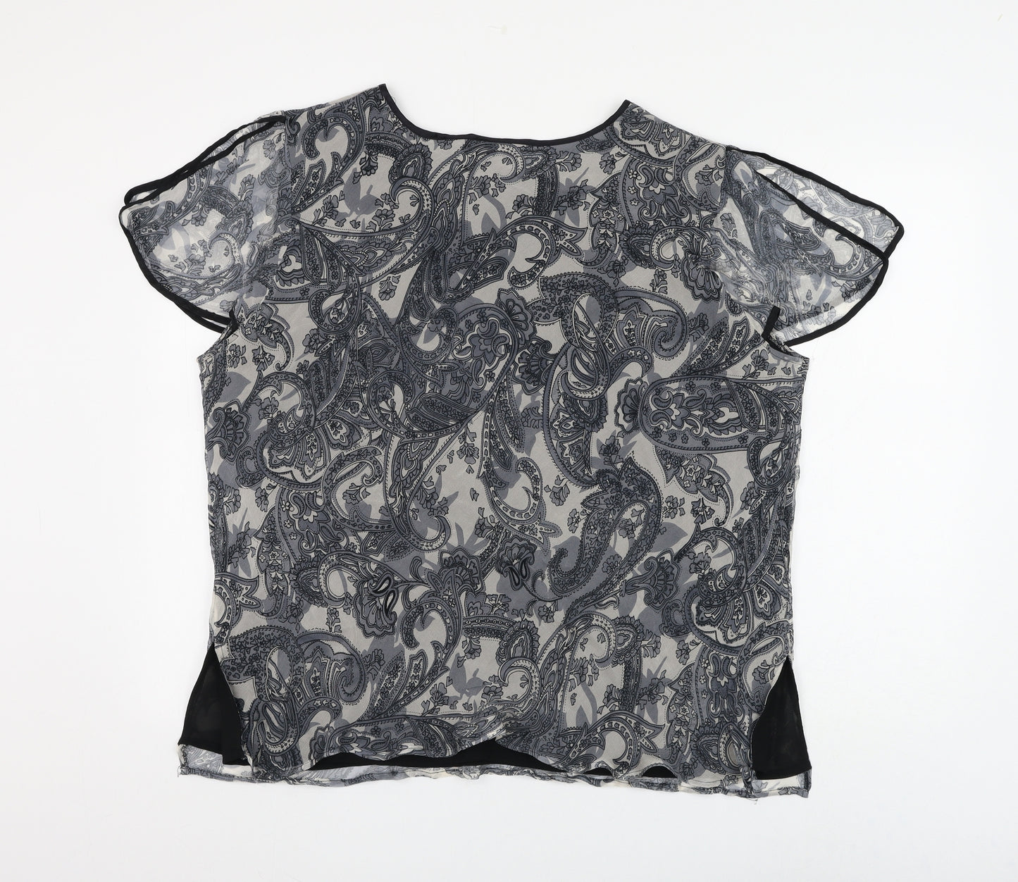 New Youth City Womens Grey Paisley Silk Basic Blouse Size 2XL V-Neck