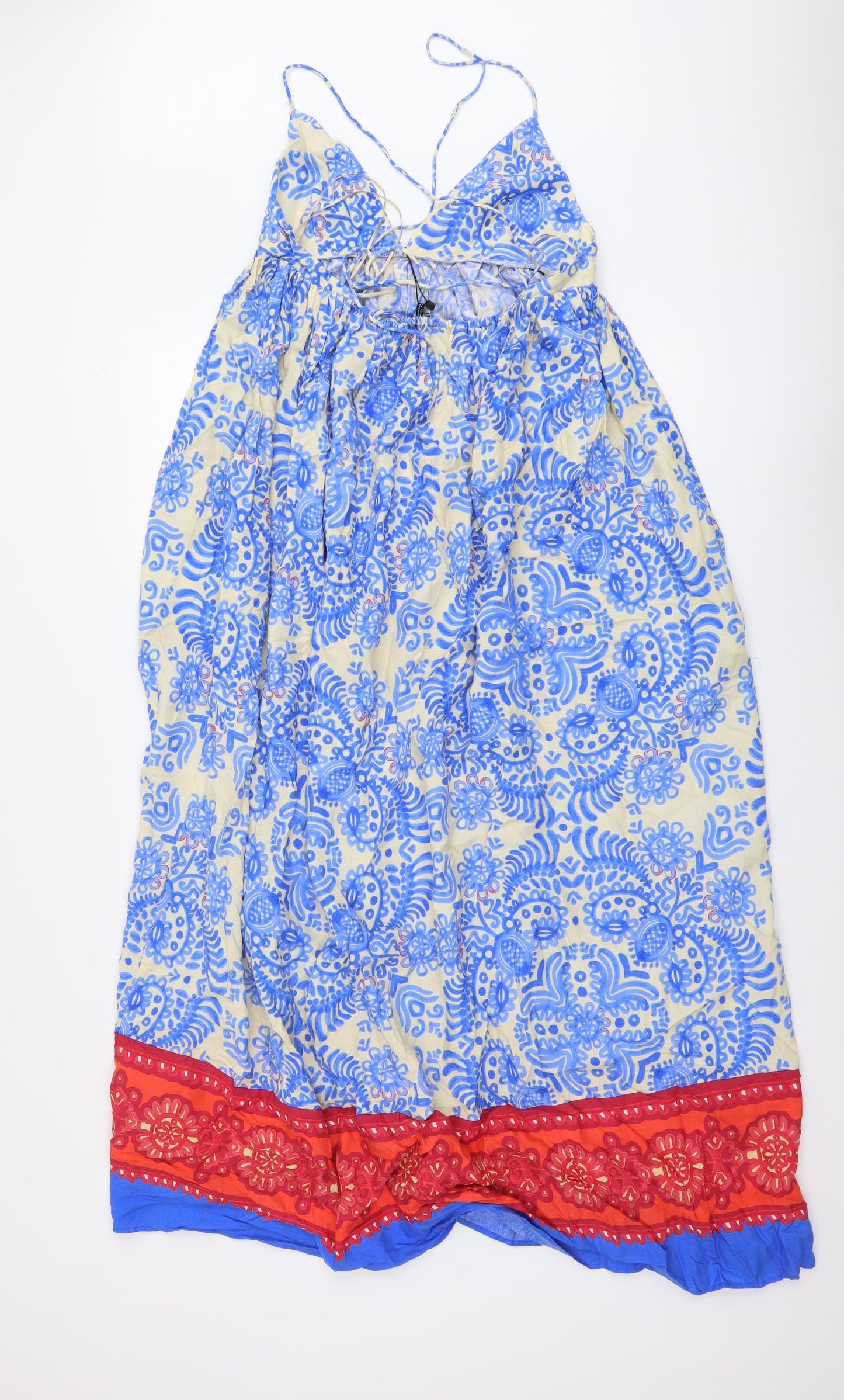 Zara Womens Blue Geometric Viscose Maxi Size M V-Neck Pullover