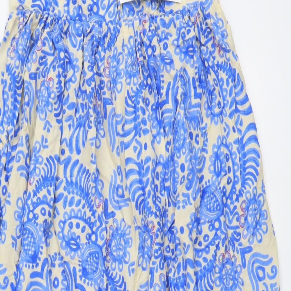 Zara Womens Blue Geometric Viscose Maxi Size M V-Neck Pullover
