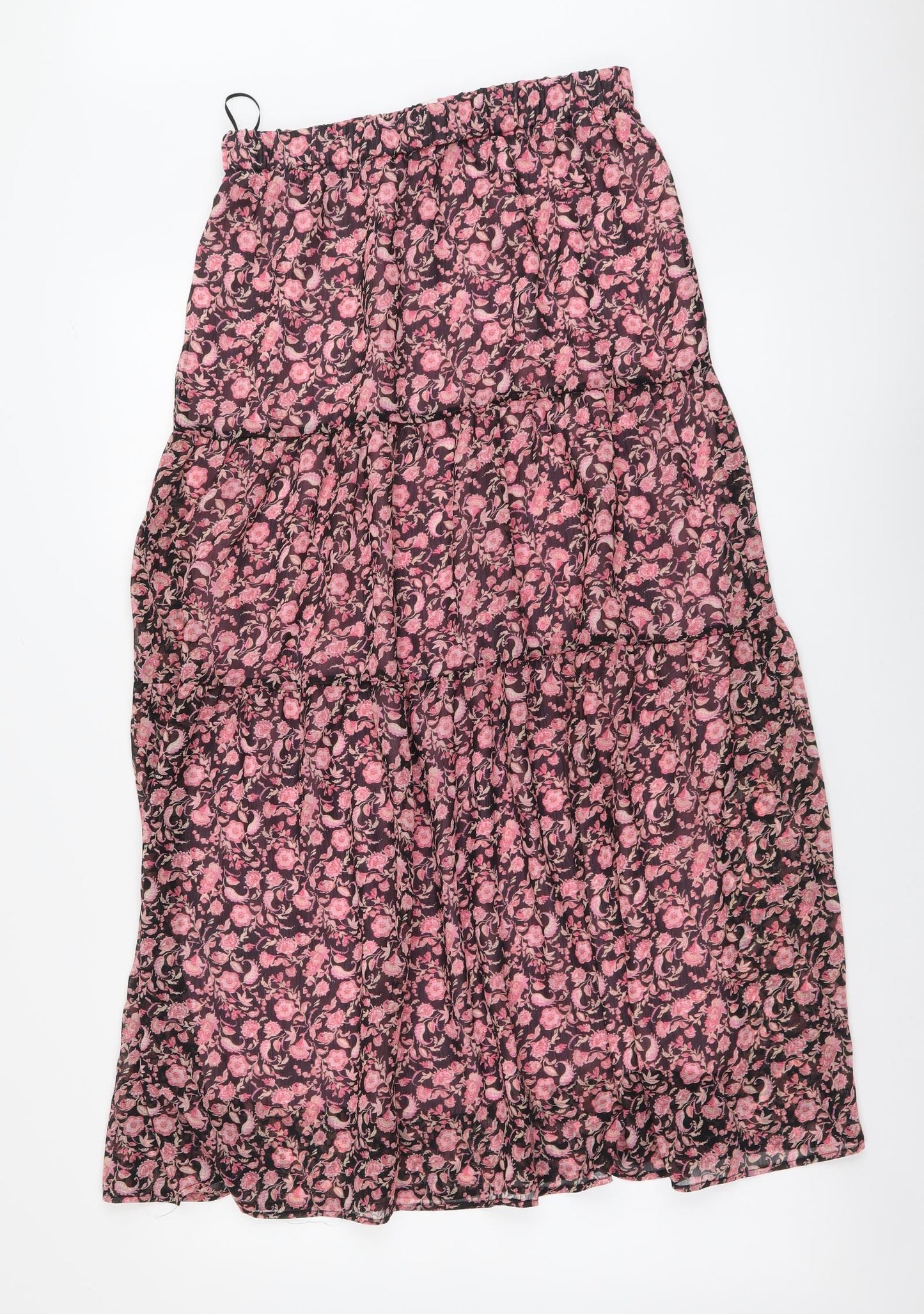 Feather & Bone Womens Pink Floral Polyester A-Line Skirt Size S Drawstring