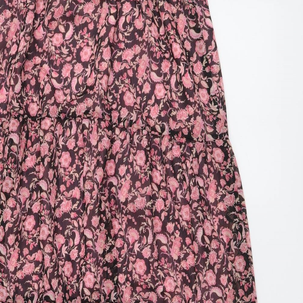 Feather & Bone Womens Pink Floral Polyester A-Line Skirt Size S Drawstring