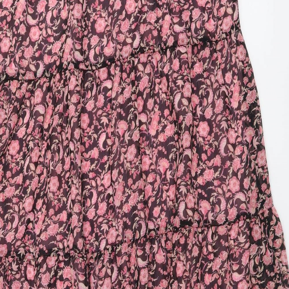 Feather & Bone Womens Pink Floral Polyester A-Line Skirt Size S Drawstring