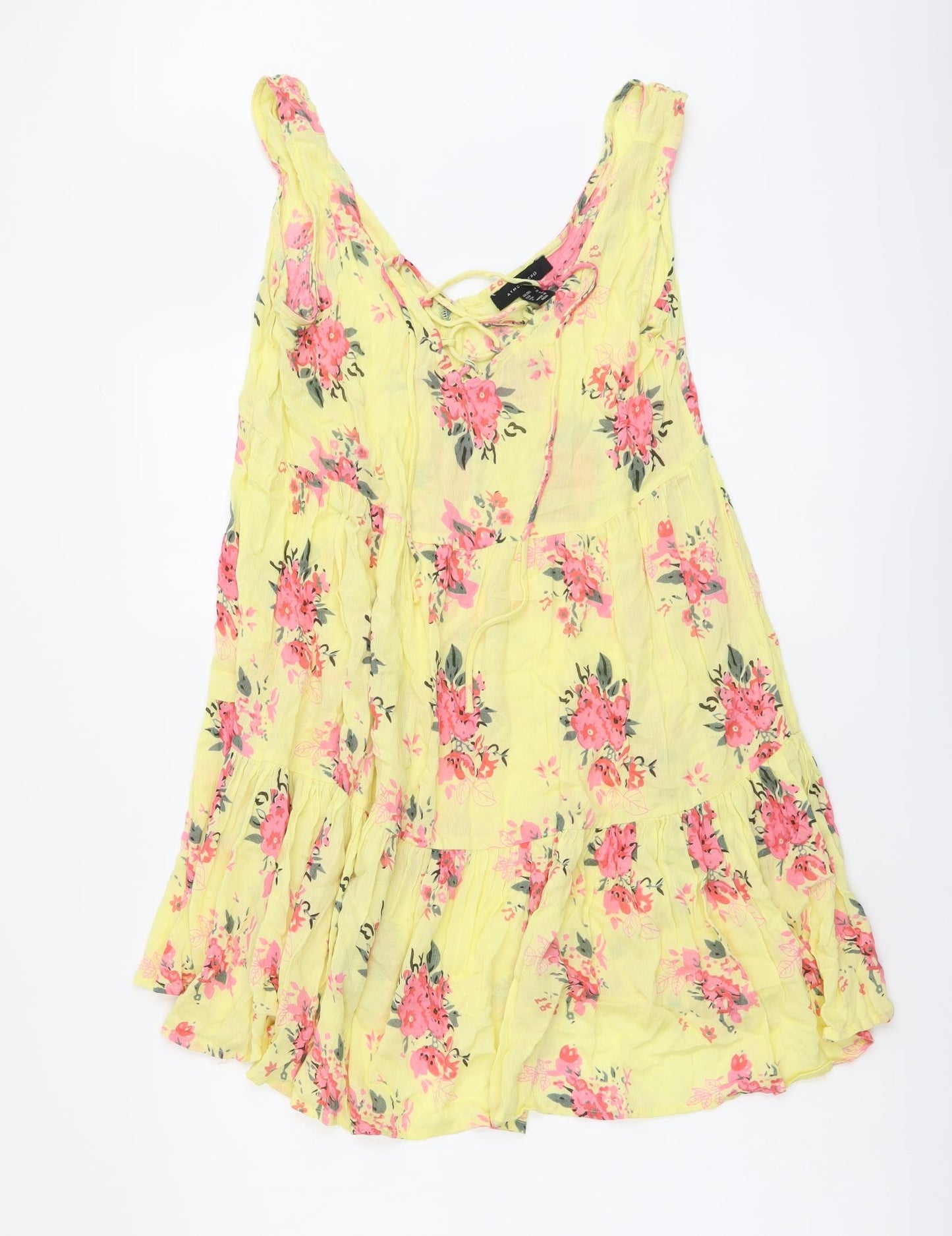 Atmosphere Womens Yellow Floral Polyester A-Line Size 8 V-Neck Pullover - Beachwear
