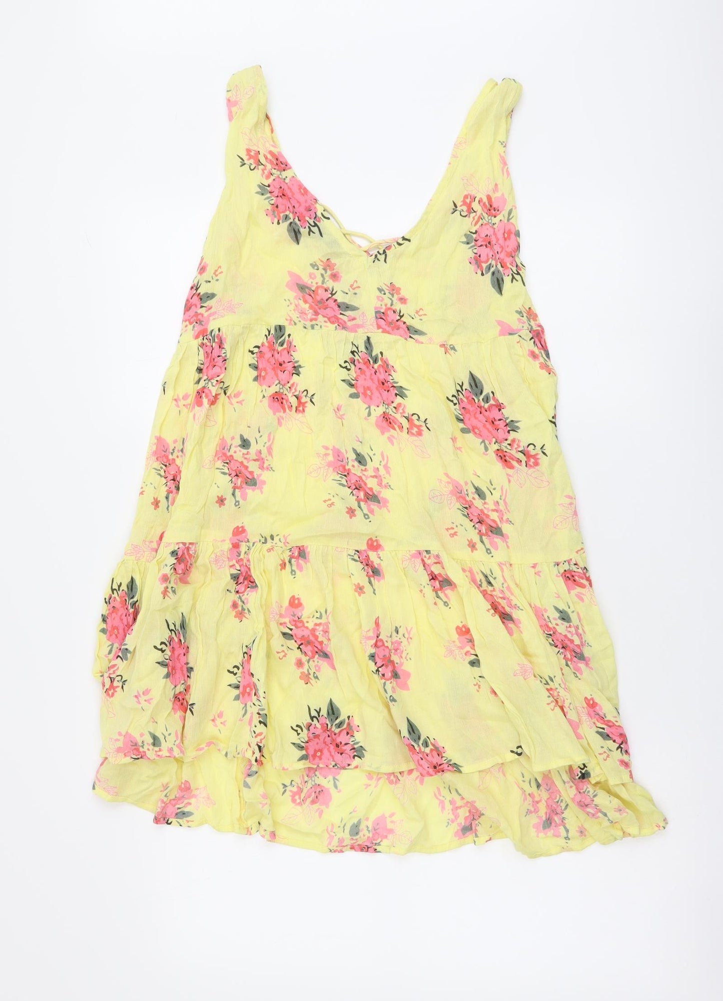 Atmosphere Womens Yellow Floral Polyester A-Line Size 8 V-Neck Pullover - Beachwear