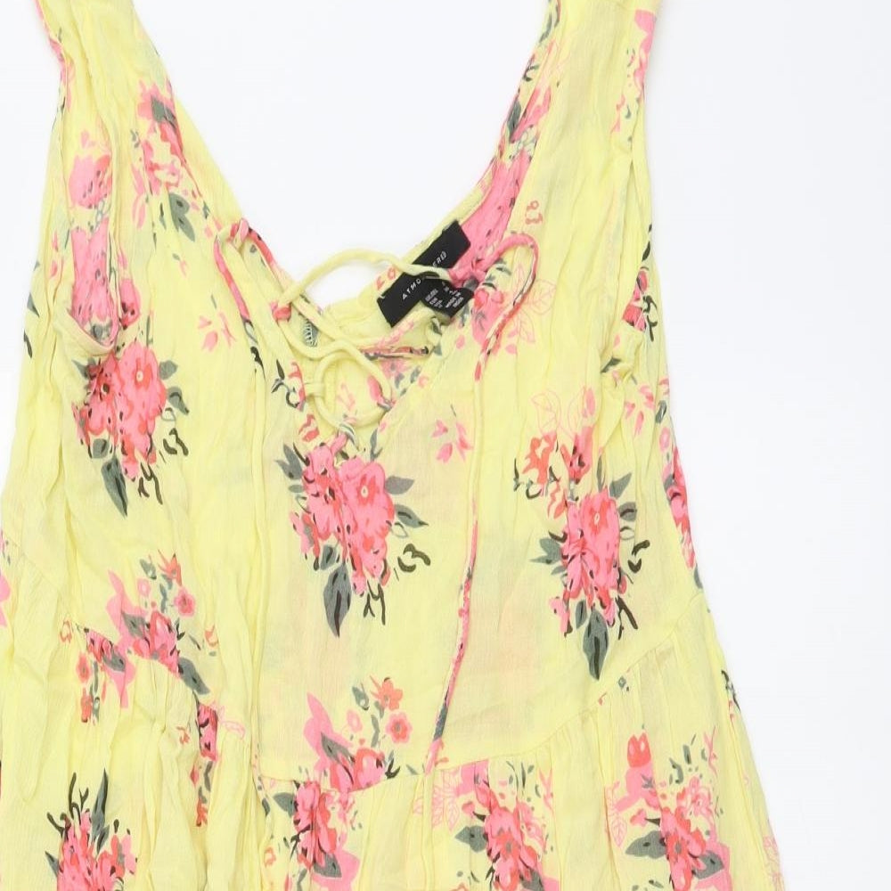 Atmosphere Womens Yellow Floral Polyester A-Line Size 8 V-Neck Pullover - Beachwear
