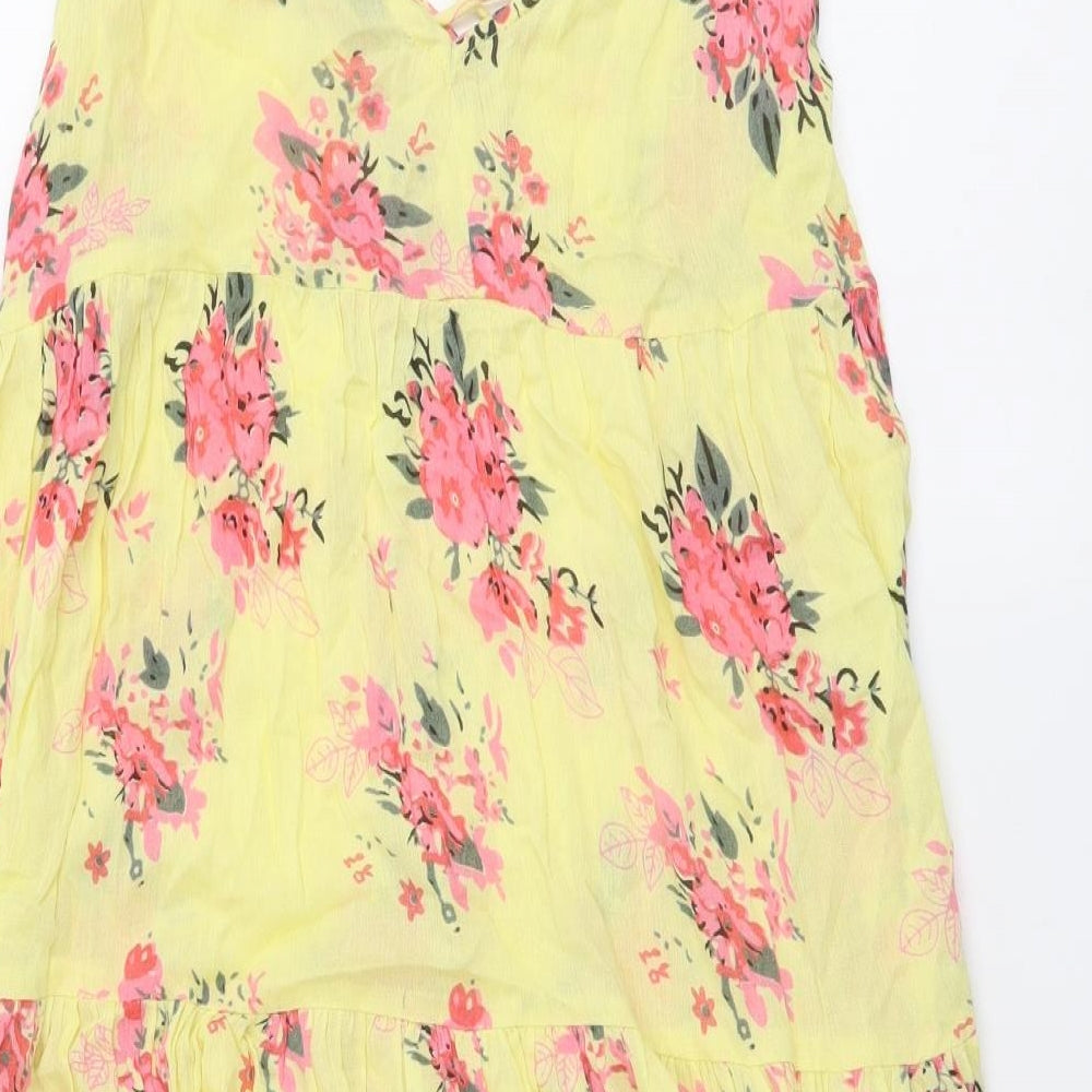 Atmosphere Womens Yellow Floral Polyester A-Line Size 8 V-Neck Pullover - Beachwear