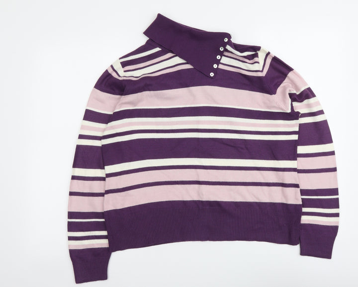 Berkertex Womens Pink Roll Neck Striped Acrylic Pullover Jumper Size 14