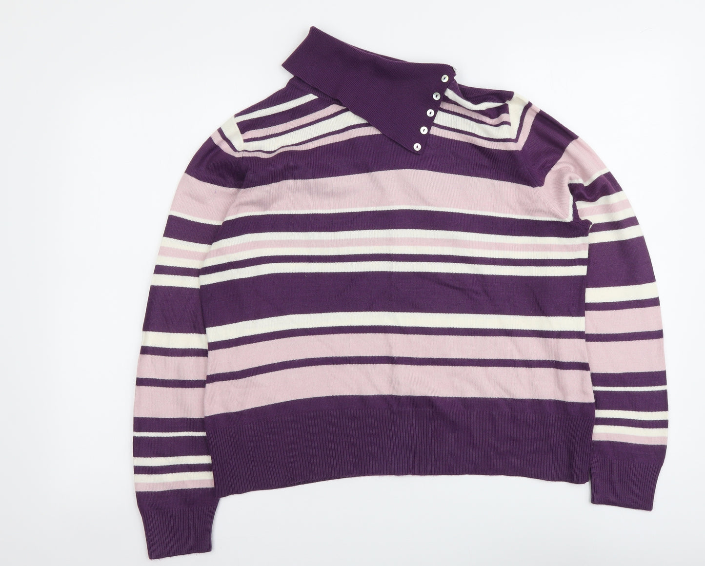 Berkertex Womens Pink Roll Neck Striped Acrylic Pullover Jumper Size 14