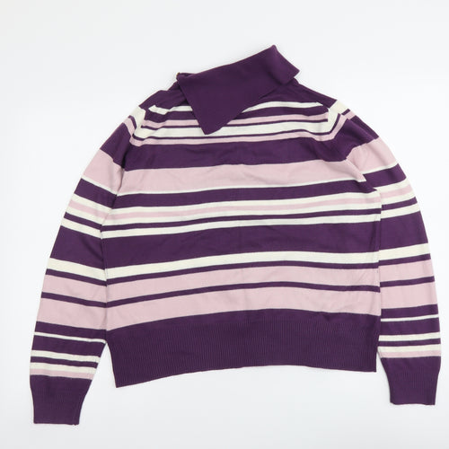 Berkertex Womens Pink Roll Neck Striped Acrylic Pullover Jumper Size 14