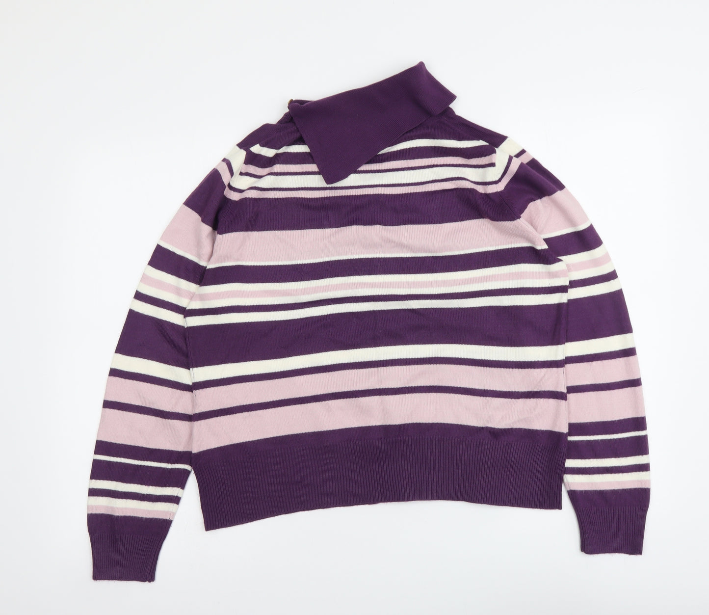 Berkertex Womens Pink Roll Neck Striped Acrylic Pullover Jumper Size 14