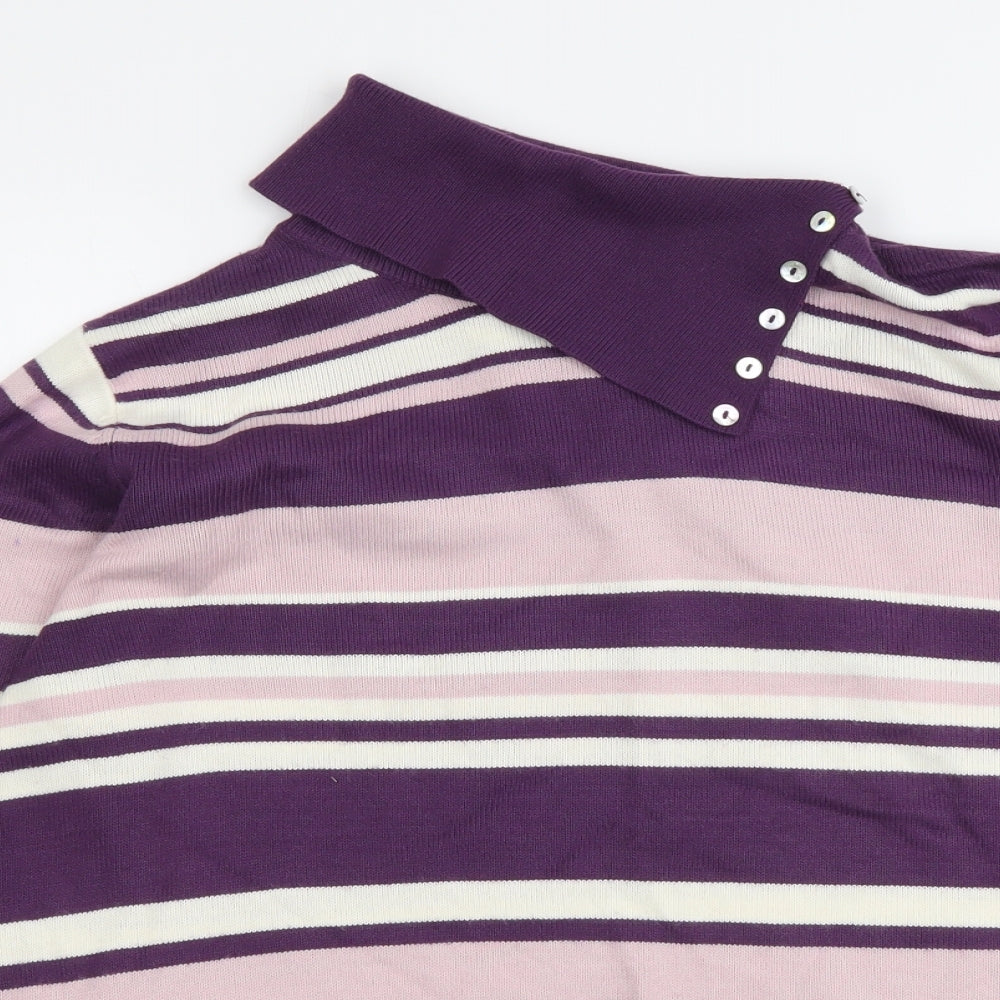 Berkertex Womens Pink Roll Neck Striped Acrylic Pullover Jumper Size 14