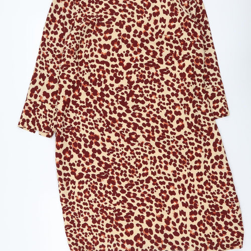 H&M Womens Beige Animal Print Polyester A-Line Size L Boat Neck Pullover - Leopard pattern