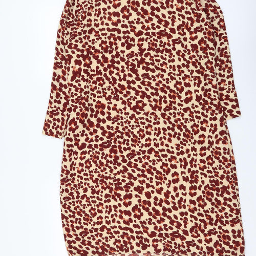 H&M Womens Beige Animal Print Polyester A-Line Size L Boat Neck Pullover - Leopard pattern