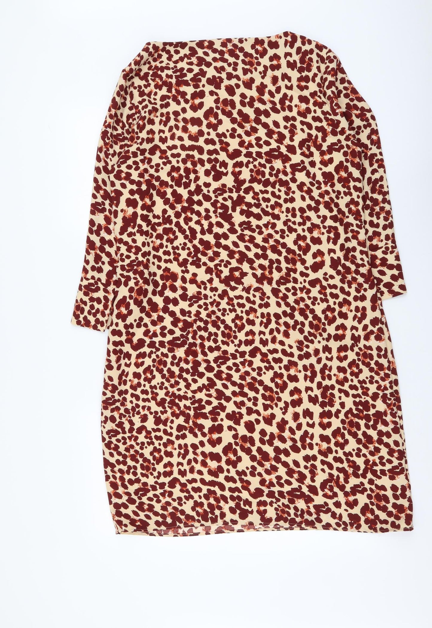 H&M Womens Beige Animal Print Polyester A-Line Size L Boat Neck Pullover - Leopard pattern