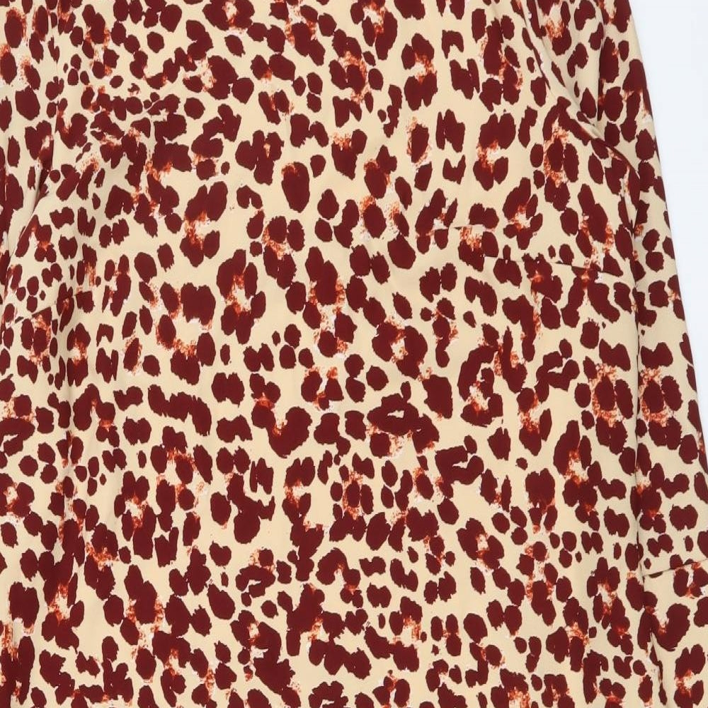 H&M Womens Beige Animal Print Polyester A-Line Size L Boat Neck Pullover - Leopard pattern