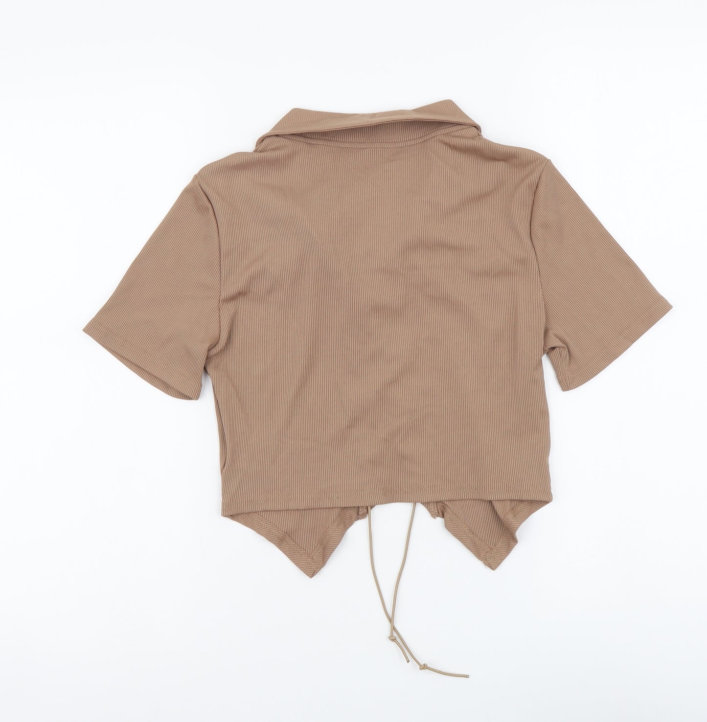 ROMWE Womens Brown Polyester Cropped Blouse Size M Collared