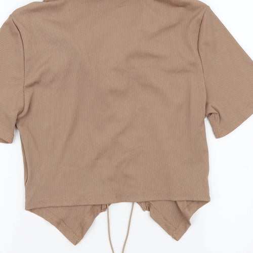 ROMWE Womens Brown Polyester Cropped Blouse Size M Collared