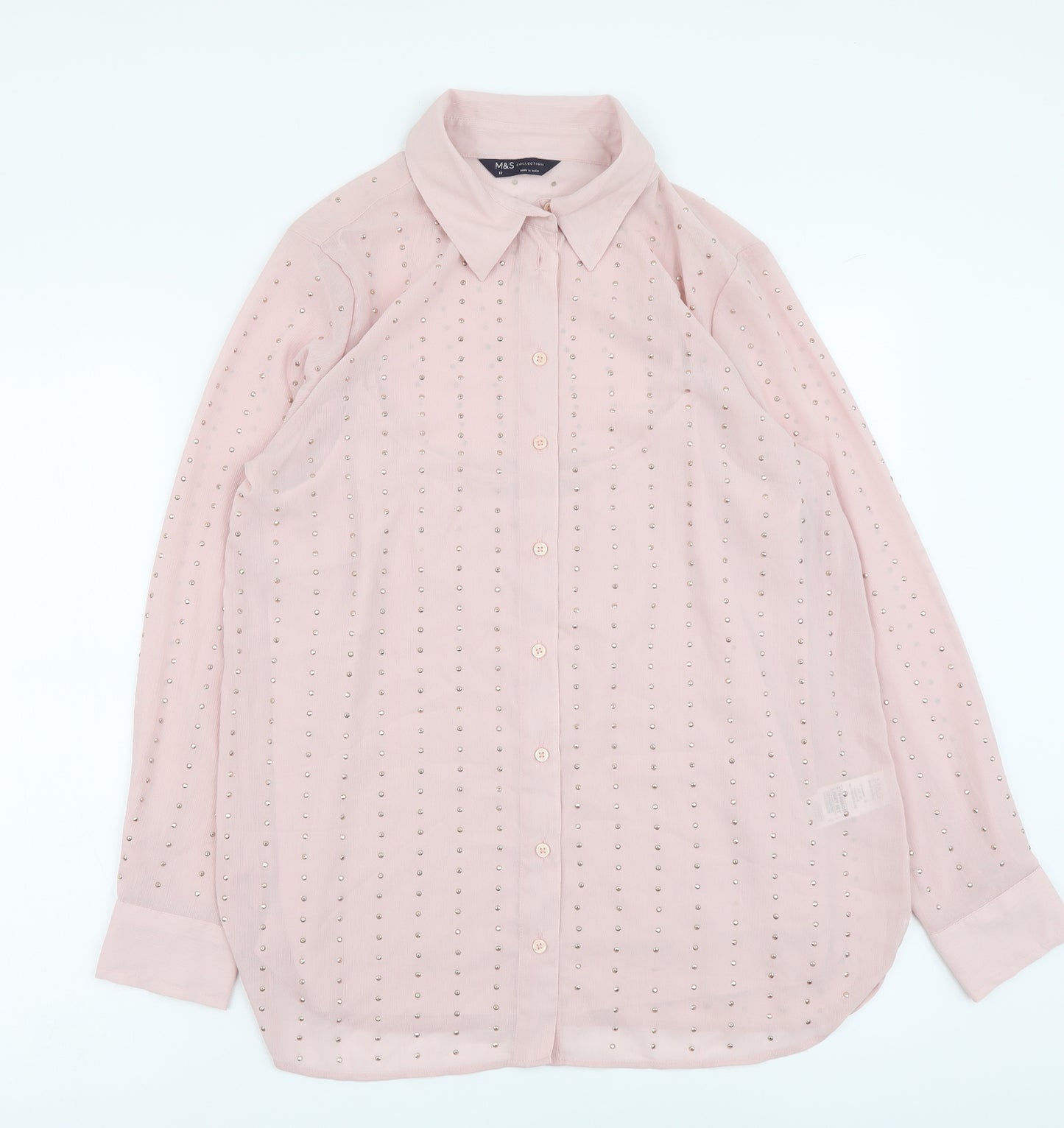 Marks and Spencer Womens Pink Polyester Basic Button-Up Size 10 Collared
