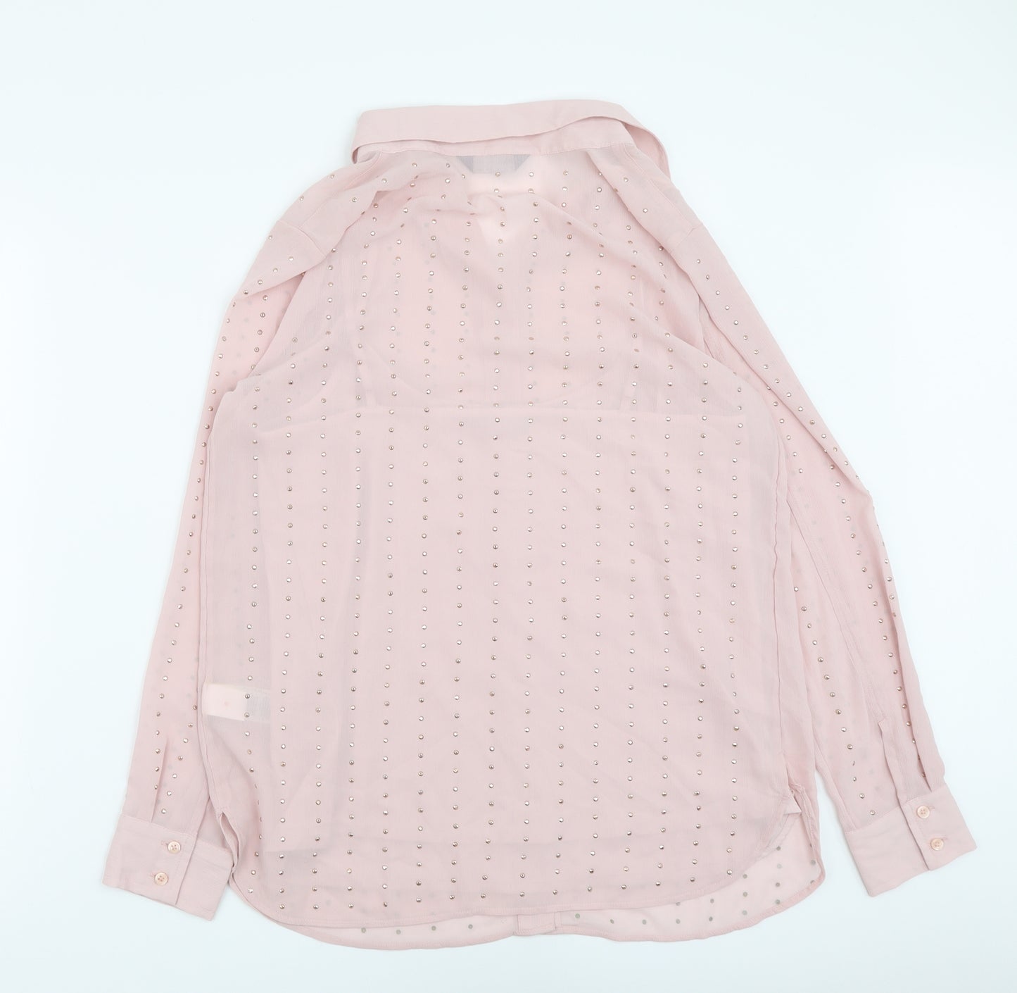 Marks and Spencer Womens Pink Polyester Basic Button-Up Size 10 Collared