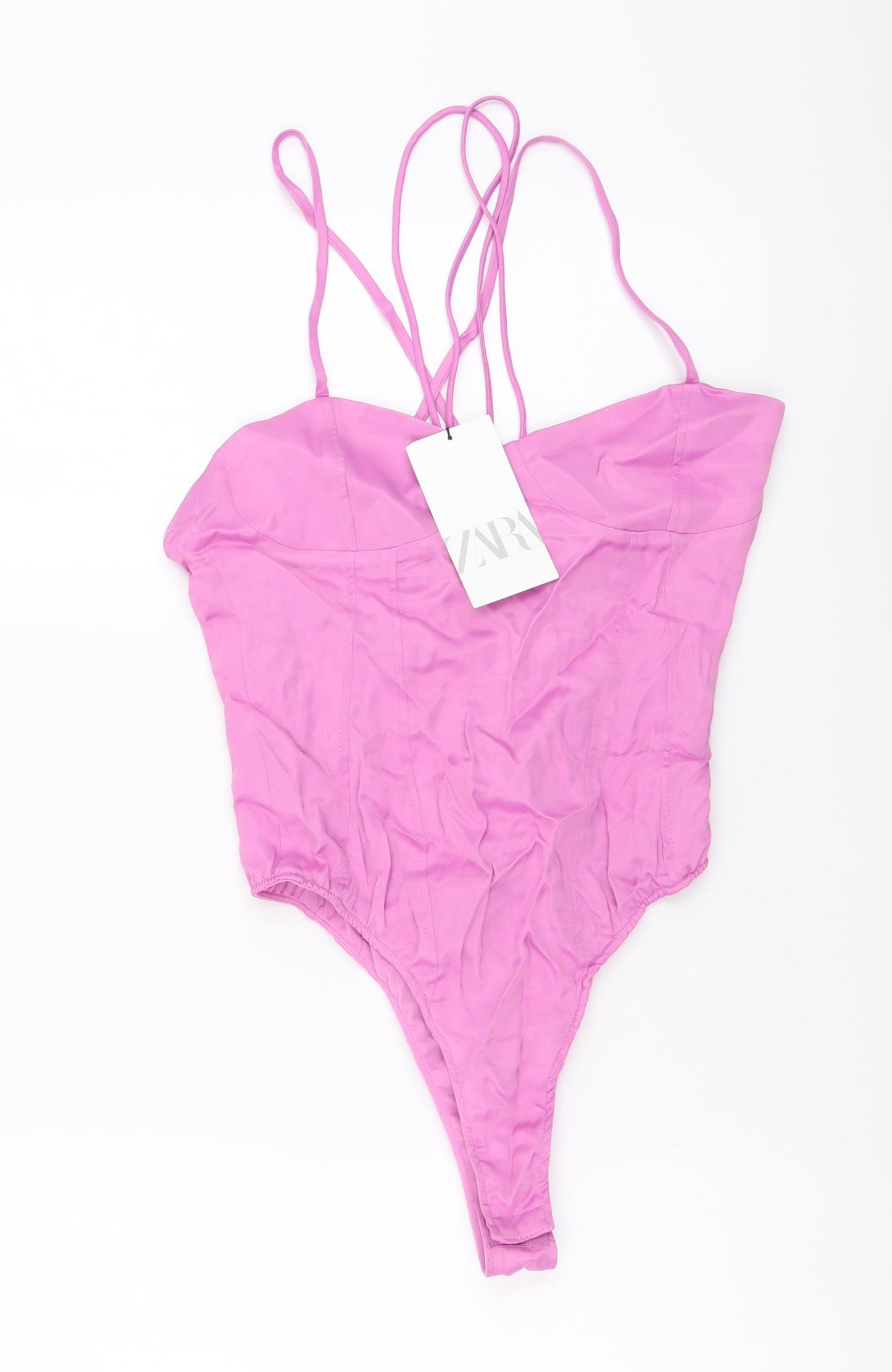 Zara Womens Pink Viscose Bodysuit One-Piece Size S Snap