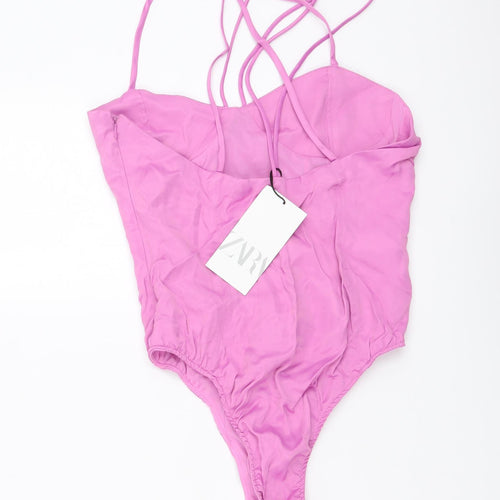 Zara Womens Pink Viscose Bodysuit One-Piece Size S Snap