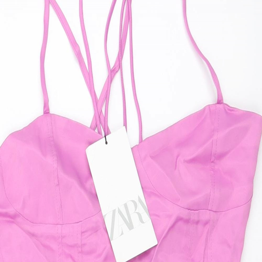 Zara Womens Pink Viscose Bodysuit One-Piece Size S Snap